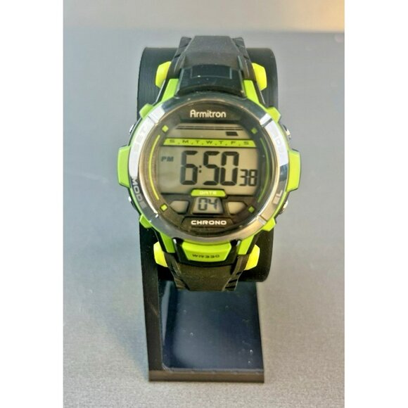 Armitron All Sport Watch Green Black Backlight Alarm Chrono New Battery Digital - Picture 1 of 5